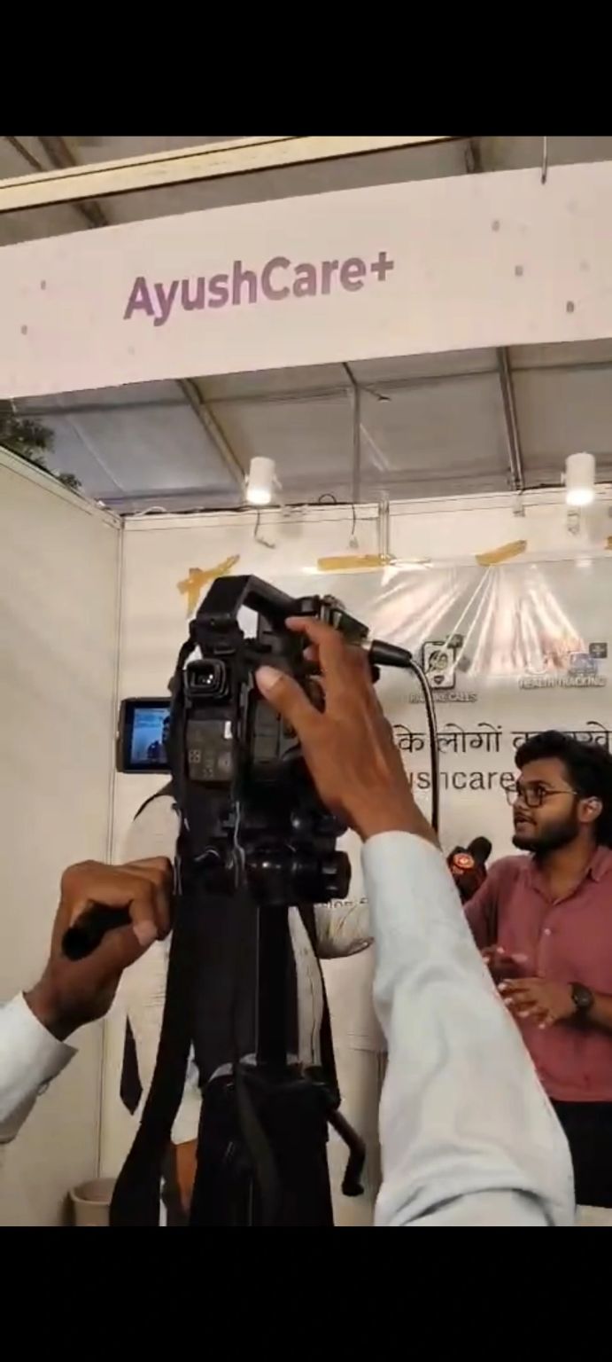 Ayush Raj during a national television interview about Ayush Care Plus